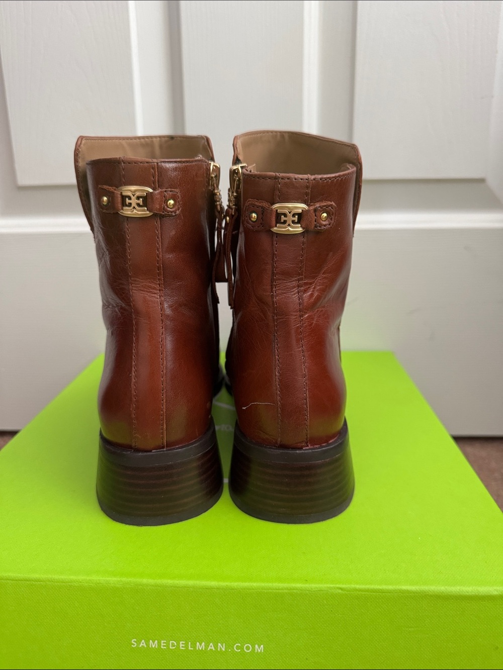 Sam Edelman Brown Leather Square-Toe Ankle Booties - Picture 3 of 7